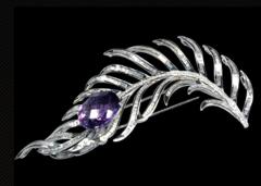 Brooch 18K White Gold Diamond SI with Amethyst