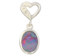 Natural Australian Opal &amp; Diamond Heart